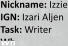 Nickname: Izzie IGN: Izari Aljen Task: Writer Wh